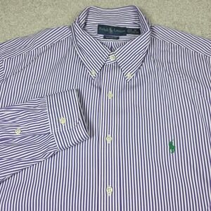 Ralph Lauren Shirt Mens 18 (34/35) Purple Striped Pony Button Down Custom Fit